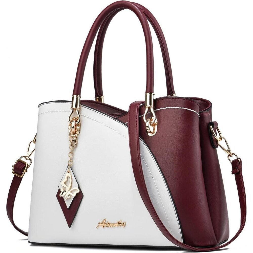 Women’s Tp Wine White  PU Leather Tote Satchel | Crossbody Shoulder Handbag